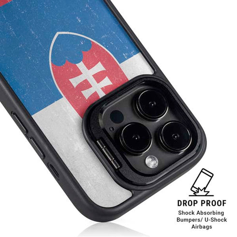 Slovakia Flag Distressed iPhone 14 Pro Max Kickstand Case
